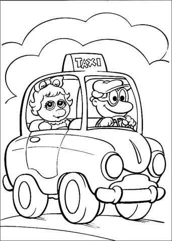 Baby Miss Piggy In A Taxi Coloring Page